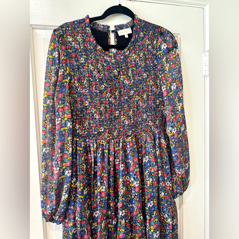 Melloday floral long sleeve smocked midi dress